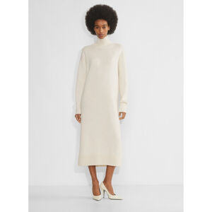 Zara Womens Small Cream Knit Long Sleeve High Neck Midi Dress Career Elegant